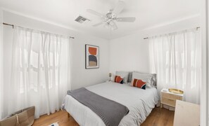 2 bedrooms, premium bedding, desk, iron/ironing board