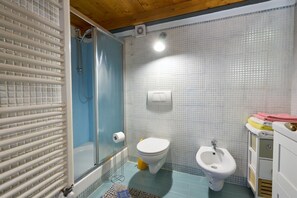 Shower, hair dryer, bidet, towels