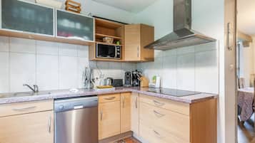 Fridge, microwave, dishwasher, coffee/tea maker