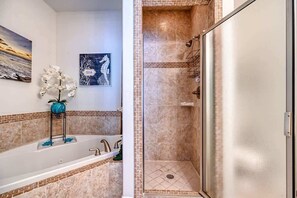 Bathtub, hair dryer, towels