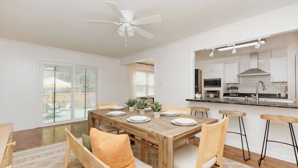 A modern kitchen with white cabinetry, a built-in oven, and a stainless steel sink. - Private Pool Oasis | 4BR Near Downtown Perry (Perry)