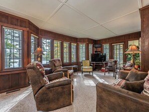 Televisión, chimenea y reproductor de DVD 