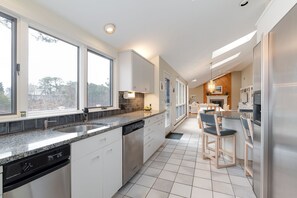 Fridge, microwave, stovetop, dishwasher - Popponesset Waterfront home; 4-bedrooms, 3 baths, sleeps 8, A/C, outdoor shower (Mashpee)