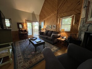 Cottage, 2 Bedrooms | Living area - Lake view two bedroom, two bath log-sided, luxury Harbor North loft cottage with hot tub overlooking Lake Ouachita. by RedAwning (Mount Ida)