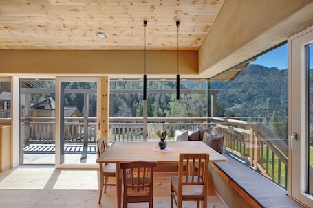 Dining. Holiday Apartment "Pitschlhof Apt Zirbe" with Mountain View, Private Terrace & Shared Garden