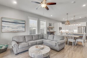 Smart TV, fireplace, DVD player, books