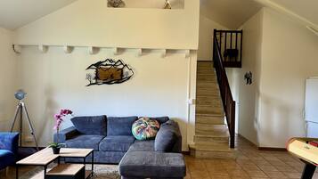 Smart TV, fireplace, table football, ping pong