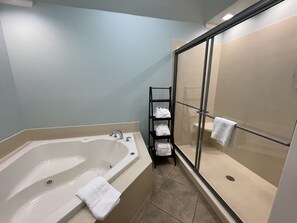 Douche, séchoir à cheveux, serviettes fournies