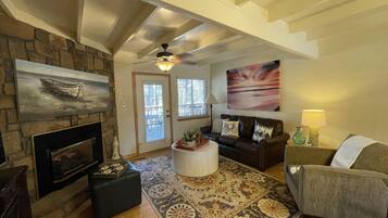 Fireplace, books