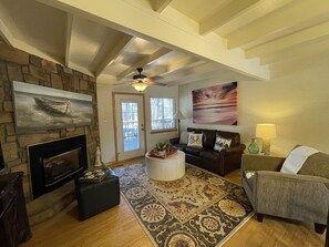 Fireplace, books