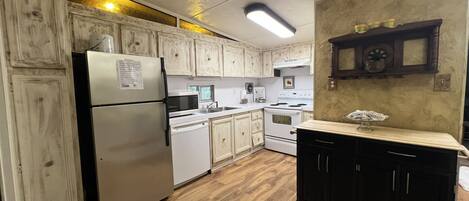 Fridge, microwave, oven, dishwasher