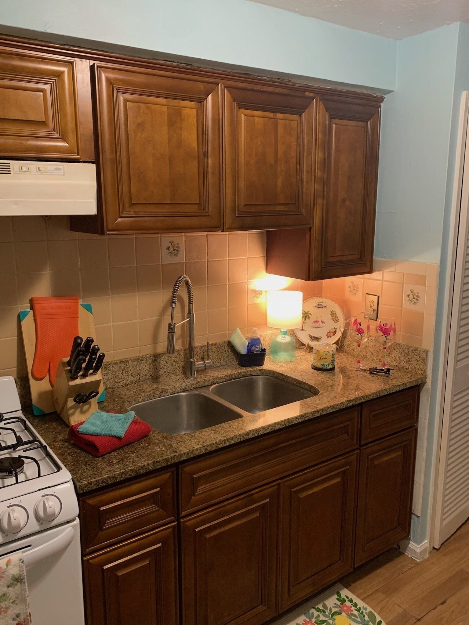 Fridge, microwave, oven, coffee/tea maker