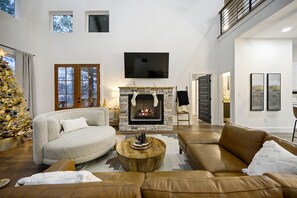 Smart TV, fireplace, foosball, table tennis