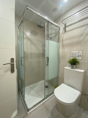 Hair dryer, towels, soap