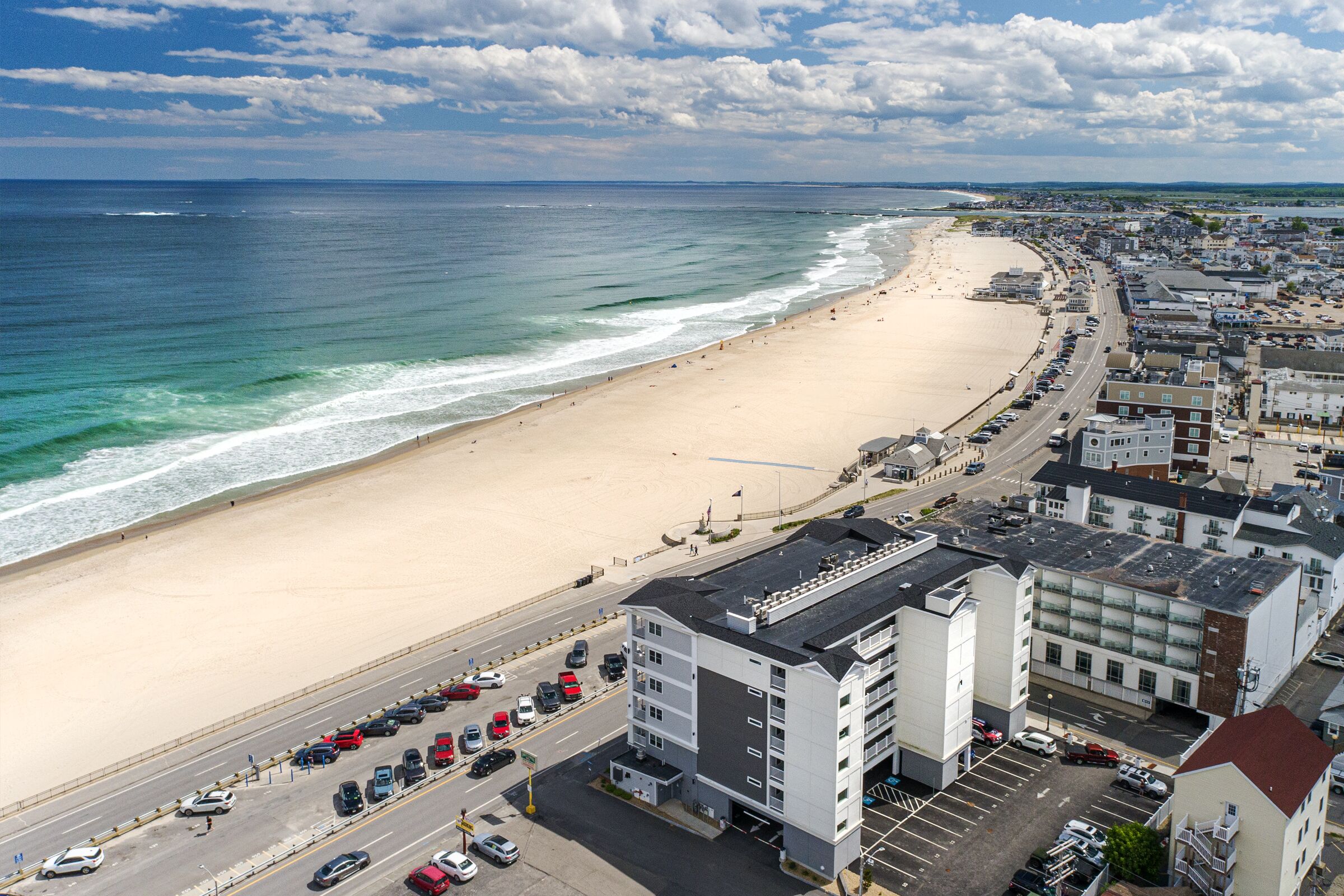 On the beach, sun loungers
