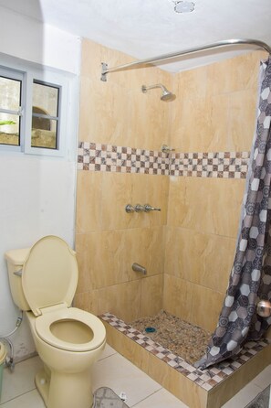 Douche, serviettes fournies, savon