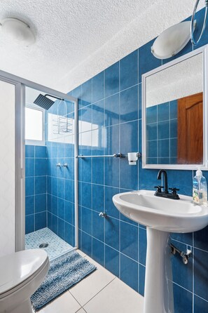 Serviettes fournies, savon, shampoing, papier toilette