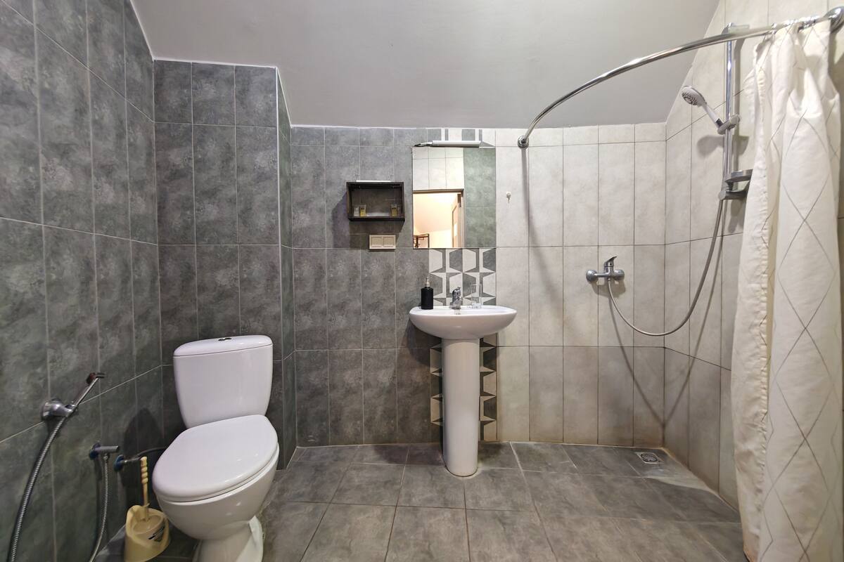 family double or twin room | bathroom | shower, free toiletries, hair dryer, slippers