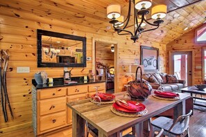 Dining - With stunning mountain views, Altitude Adjustment invites pets to enjoy its charm, featuring a hot tub, double outdoor fireplace, & WiFi (Morganton)