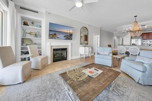 TV, fireplace