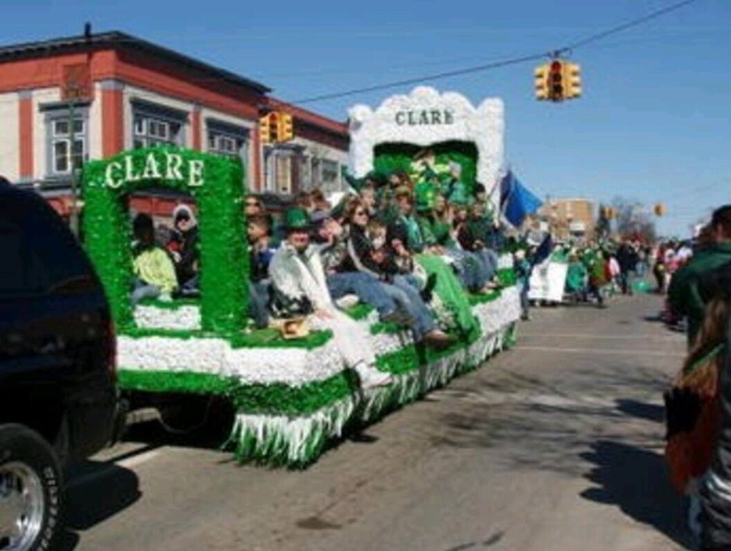 A parade float with the word "CLARE" on it.