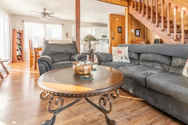 Smart TV, fireplace, video games, foosball