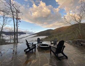 Terrace/patio - Scenic 7-acre mountain home, seasonal waterfall view, EV charger, dog friendly! (Marion)