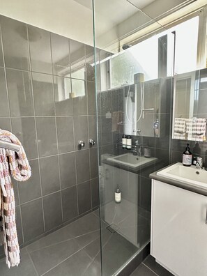 Secadora de cabello, toallas, jabón, shampoo