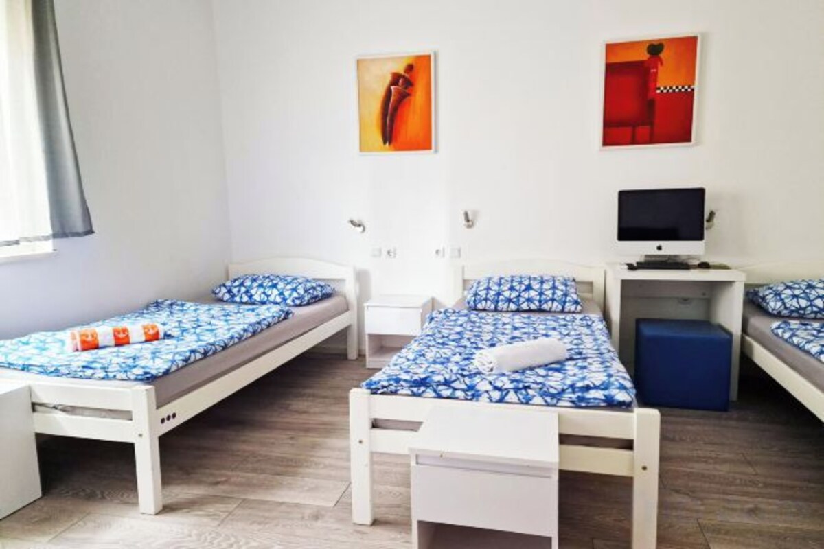 Desk, laptop workspace, WiFi (free), bed sheets