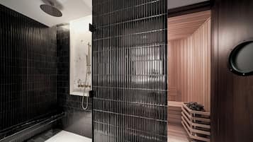 Rainfall showerhead, free toiletries, hair dryer, bathrobes