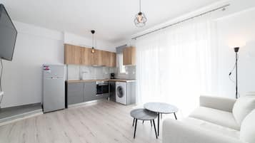 Dúplex, 2 habitaciones | Cocina privada | Frigorífico grande, horno, placa de cocina y lavavajillas