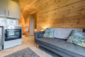 Cabin | Living area | Flat-screen TV, fireplace - Brambles Farm Peak District Lodge (Leek)