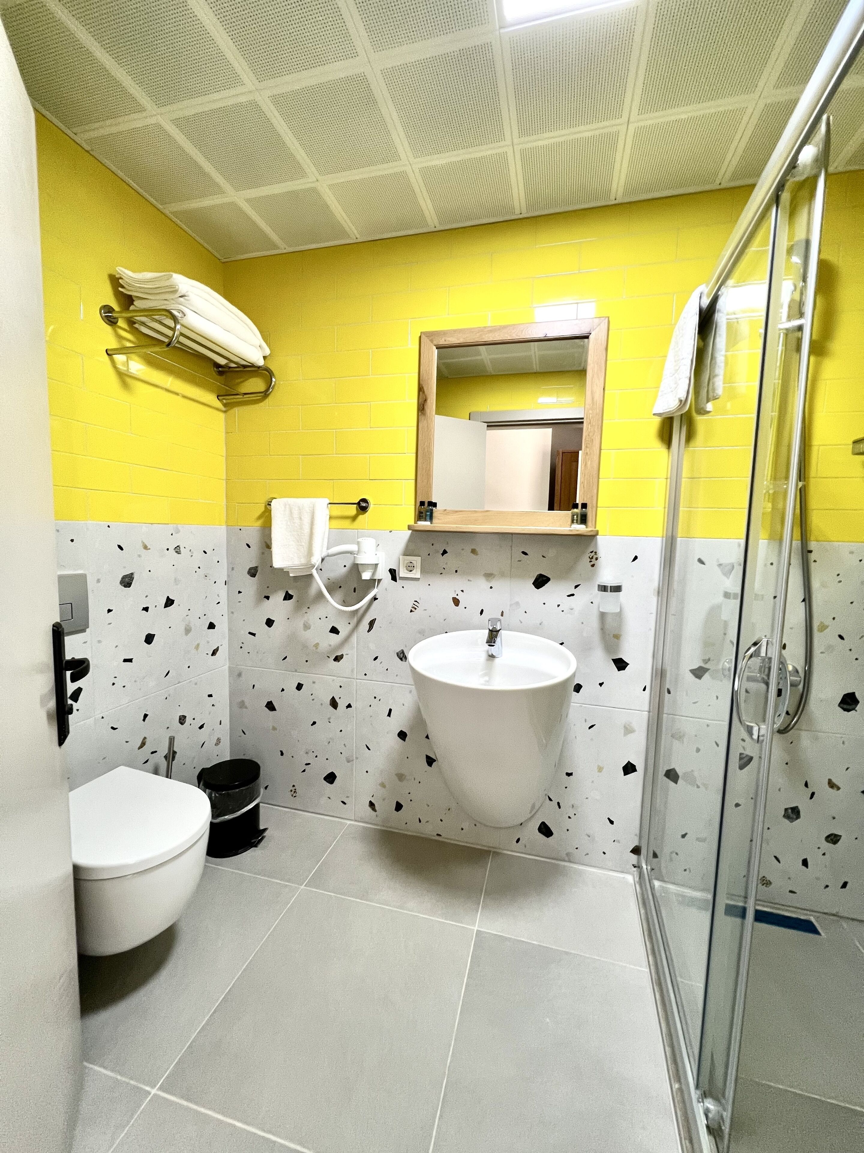 A bathroom with a white sink, a toilet, and a shower.