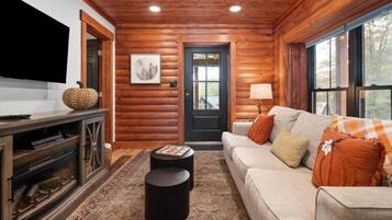 Televisión, chimenea, videojuegos y estéreo