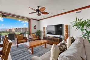 Condo, Multiple Beds, Balcony, Ocean View (Hale Kai 2) | Living area | 65-inch flat-screen TV with digital channels - Hale Kai Ko Olina Villa w/ Ocean Views! (Kapolei)