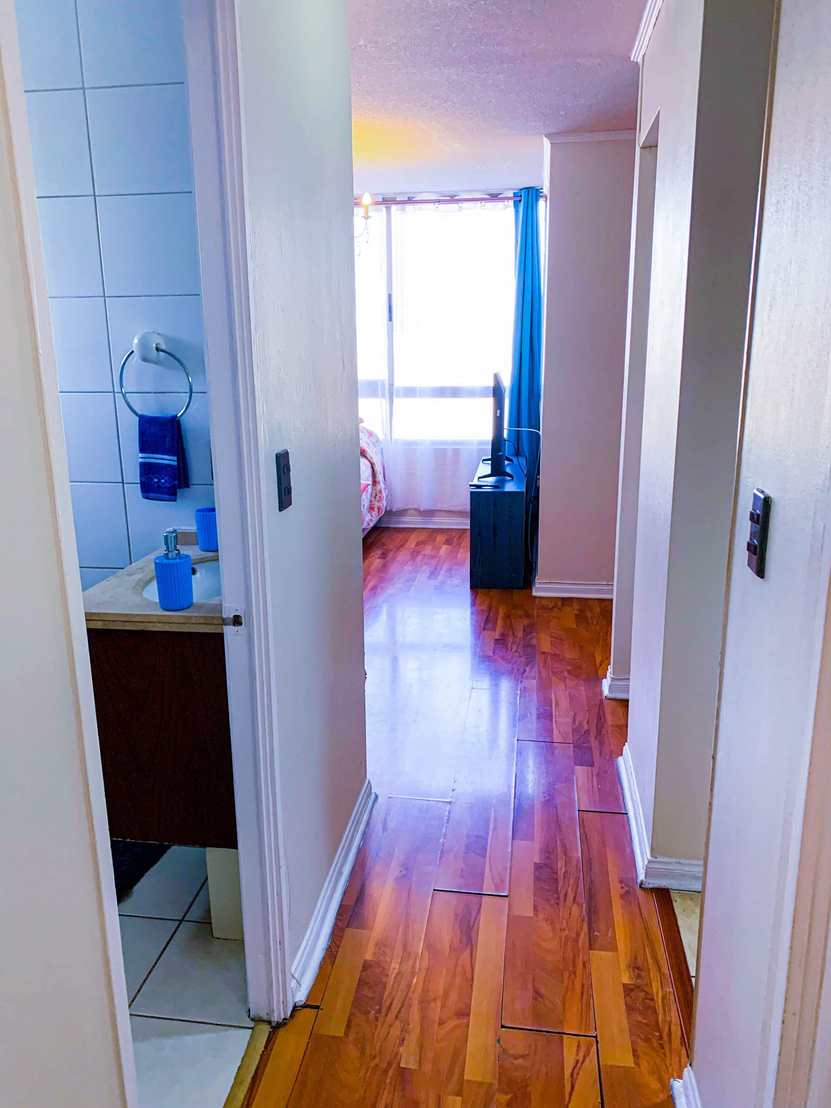 Tina, secadora de cabello, toallas, jabón 