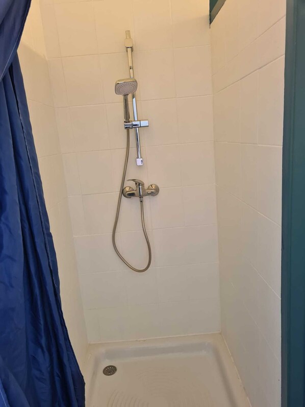 A shower with a handheld showerhead and a handheld faucet. - T2 Rental (Chenac-Saint-Seurin-d'Uzet)