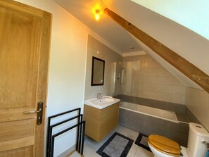 Regadera, secadora de cabello, papel de baño 