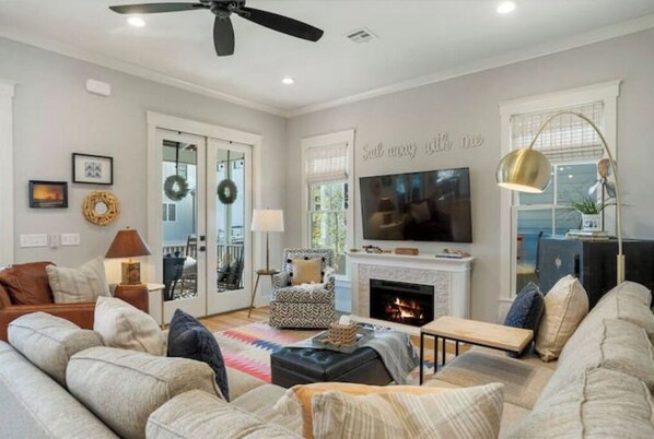 Smart TV, fireplace, video games, books