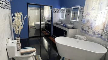 Douche, sèche-cheveux, serviettes fournies, savon
