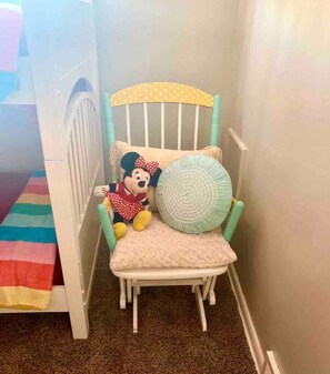 2 bedrooms, desk, iron/ironing board, travel crib