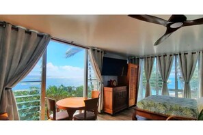 1 bedroom, desk, iron/ironing board, travel cot
