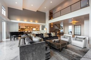 Smart TV, fireplace, video games, DVD player