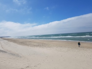 A beach with a person walking along the shore, a clear sky, and the ocean in the background. - 4 Star Holiday Home in Hjorring (Hjørring)