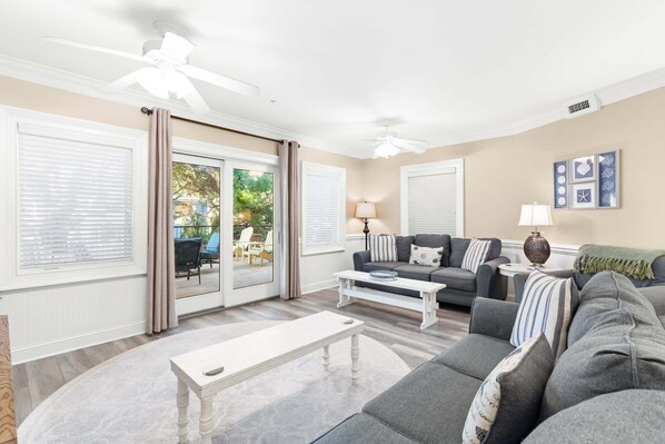 Condo, Multiple Beds, Pool Access, Garden View (118) | Living area | 50-inch flat-screen TV with digital channels - Brass Rail 118 Tybee Vacation Rentals (Tybee Island)