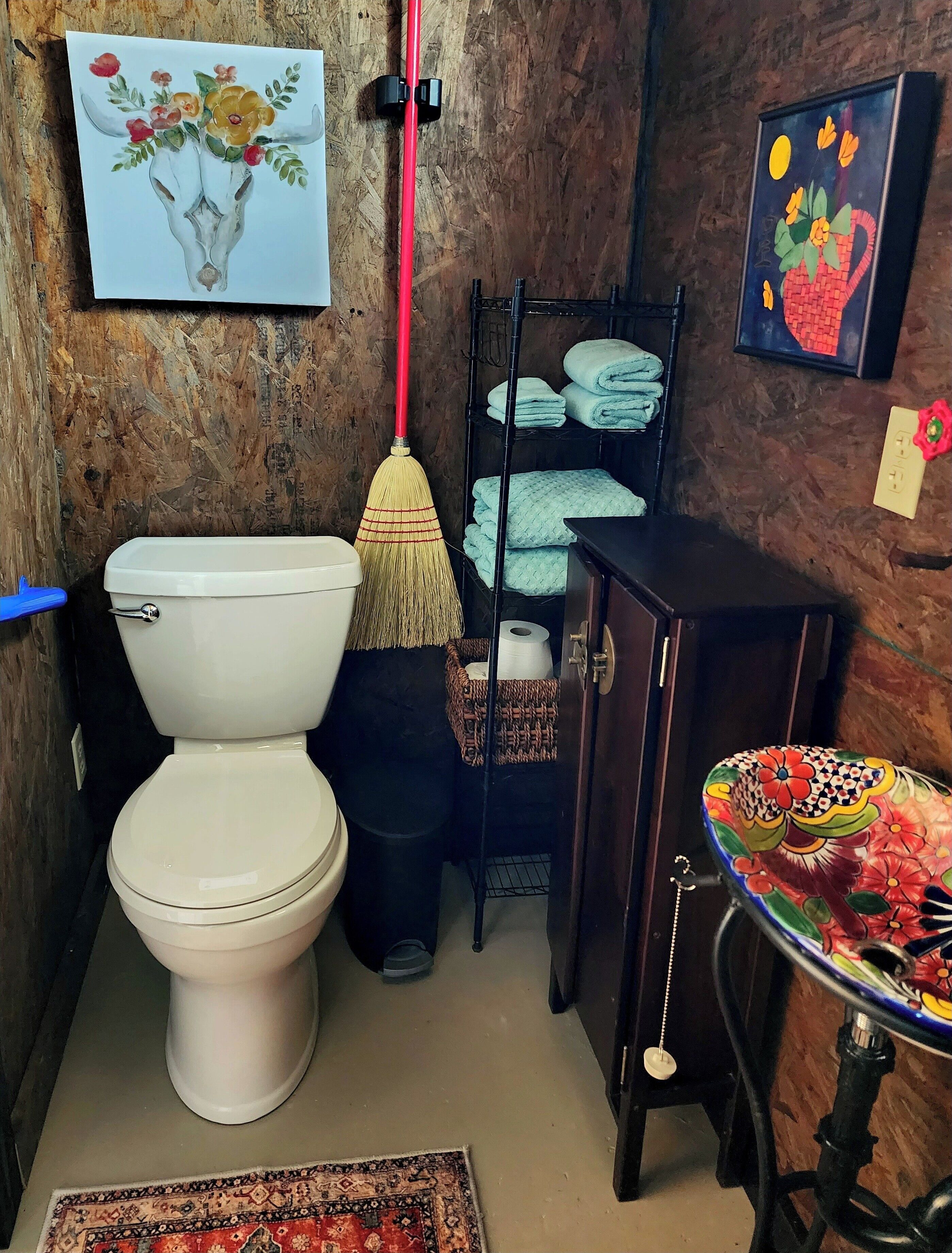 Shower, towels, soap, shampoo