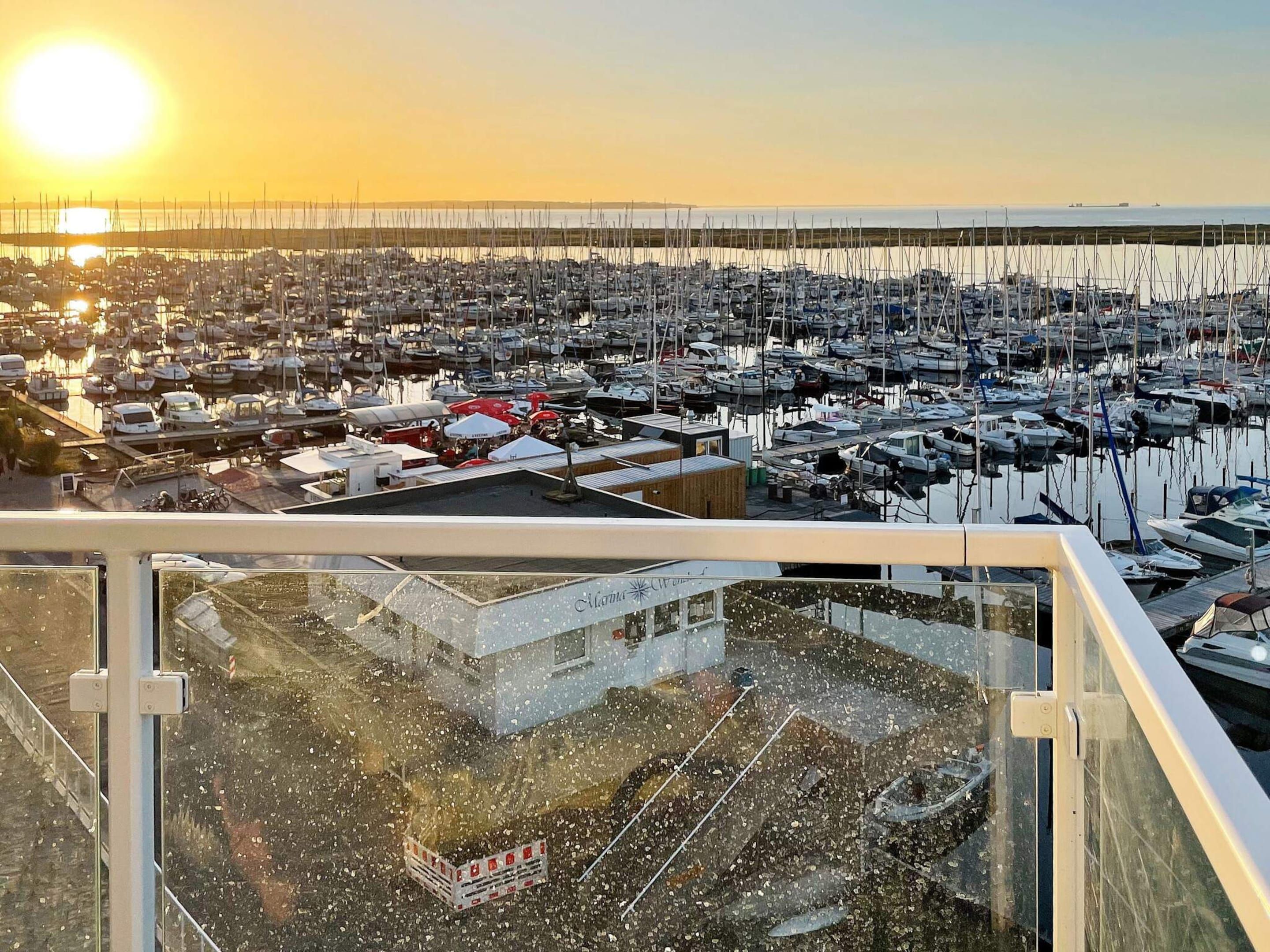 A marina filled with numerous boats docked in rows, viewed from a high vantage point.