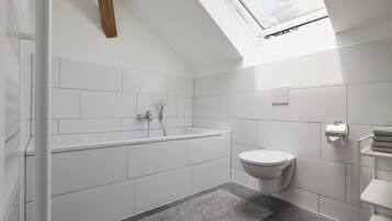 Douche, serviettes fournies, papier toilette
