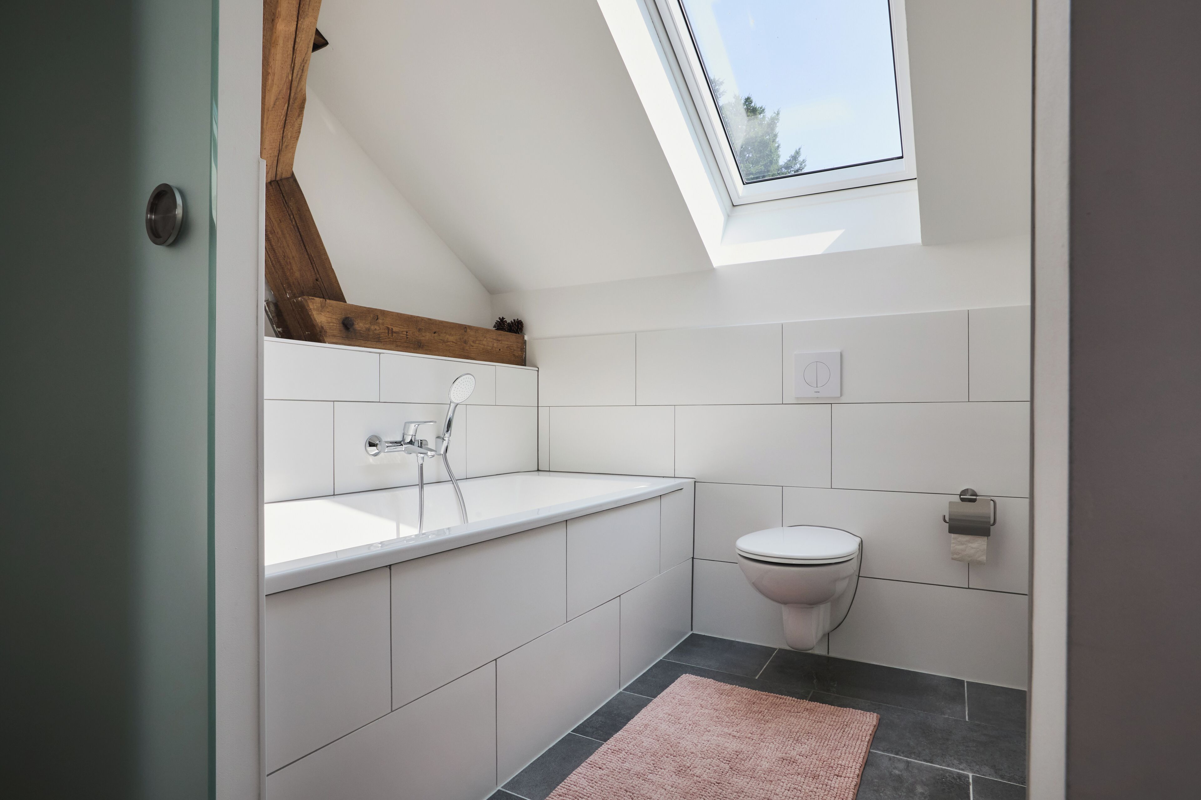 Douche, serviettes fournies, papier toilette