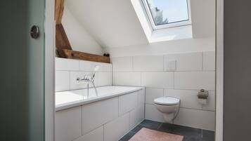 Douche, serviettes fournies, papier toilette